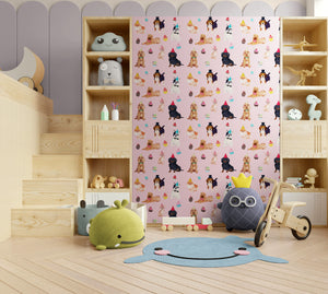 GW9013 Party Dogs and Cupcakes Peel and Stick Wallpaper Roll 20.5 inch Wide x 18 ft. Long, Pink Beige Blue