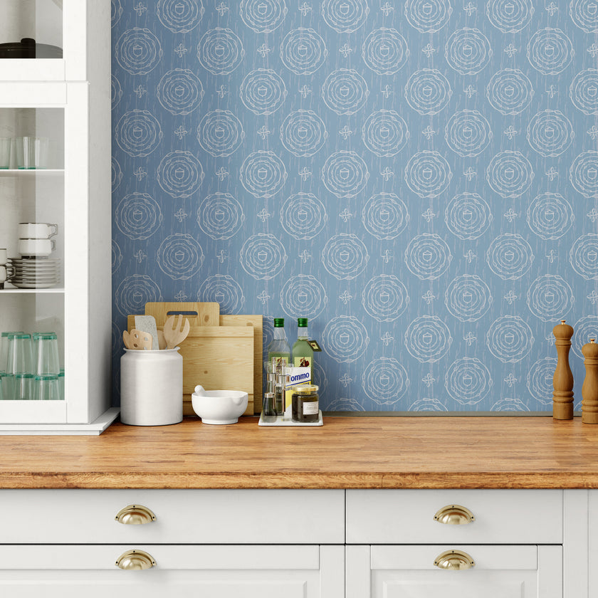 GDW0001 Ages And Stages Wallpaper Roll 19 inch Wide x 18 ft. Long in Denim Wash Blue Off White