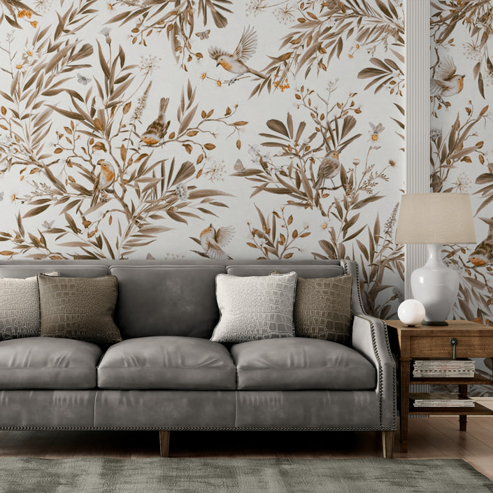 GDSE3190 Playful Robin Wallpaper Premium Peel and Stick Material 26in Wide x 6ft, 9 ft, 12ft, White