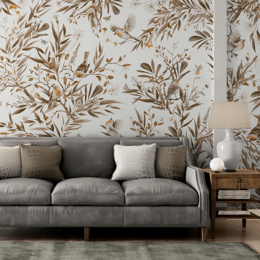 GDSE3190 Playful Robin Wallpaper Premium Peel and Stick Material 26in Wide x 6ft, 9 ft, 12ft, White