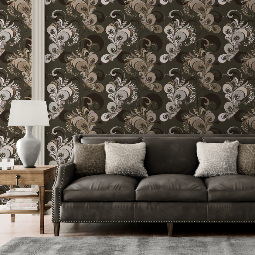 GDM0023 Marina Makaron Designs Paisley in Beige Gray Soft Pink Wallpaper Panel 26 inch Wide x 6ft, 9ft, and 12ft Long