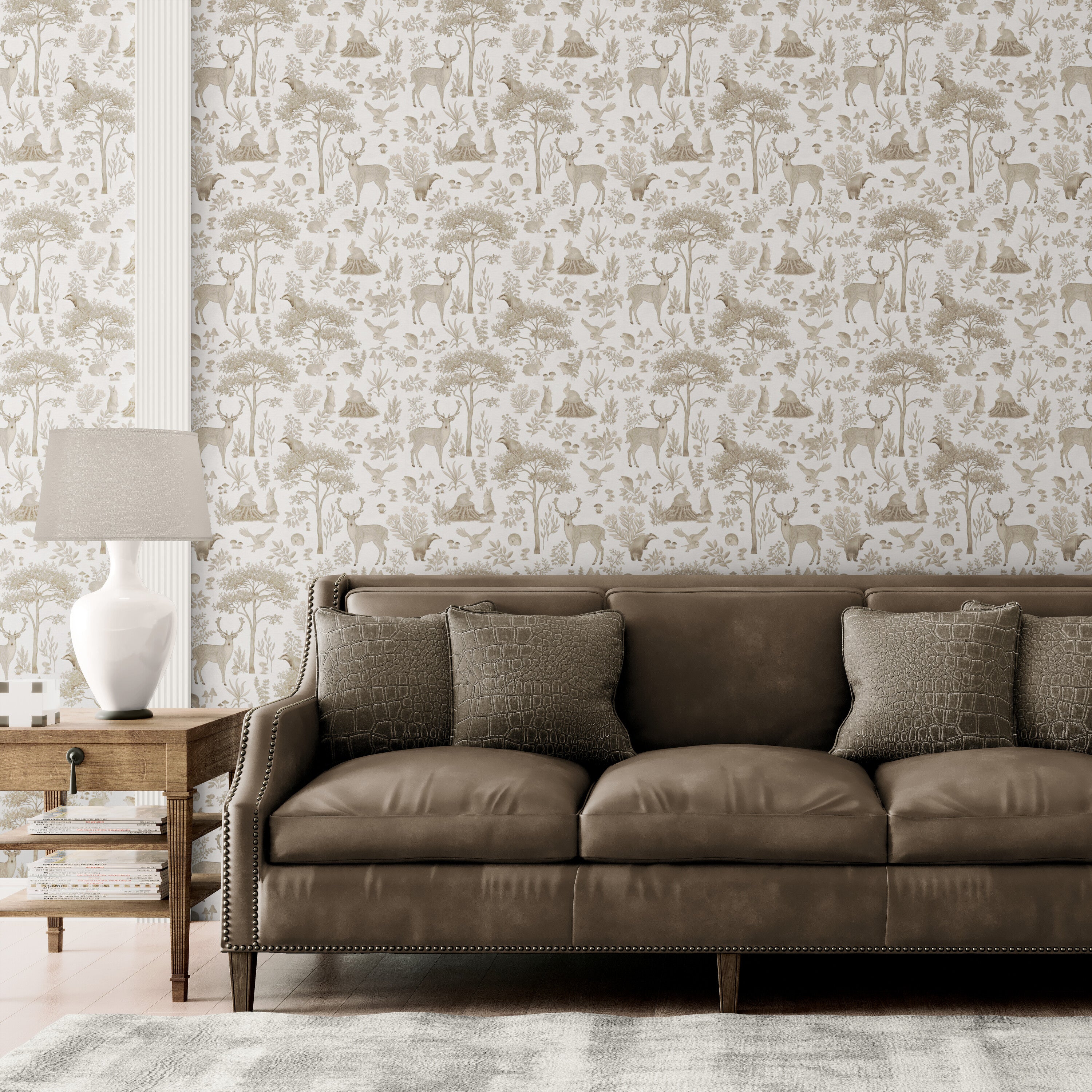 GDSE3270 Fantastic Forest Wallpaper Premium Peel and Stick Material 26in Wide x 9 ft. Vintage White Brown