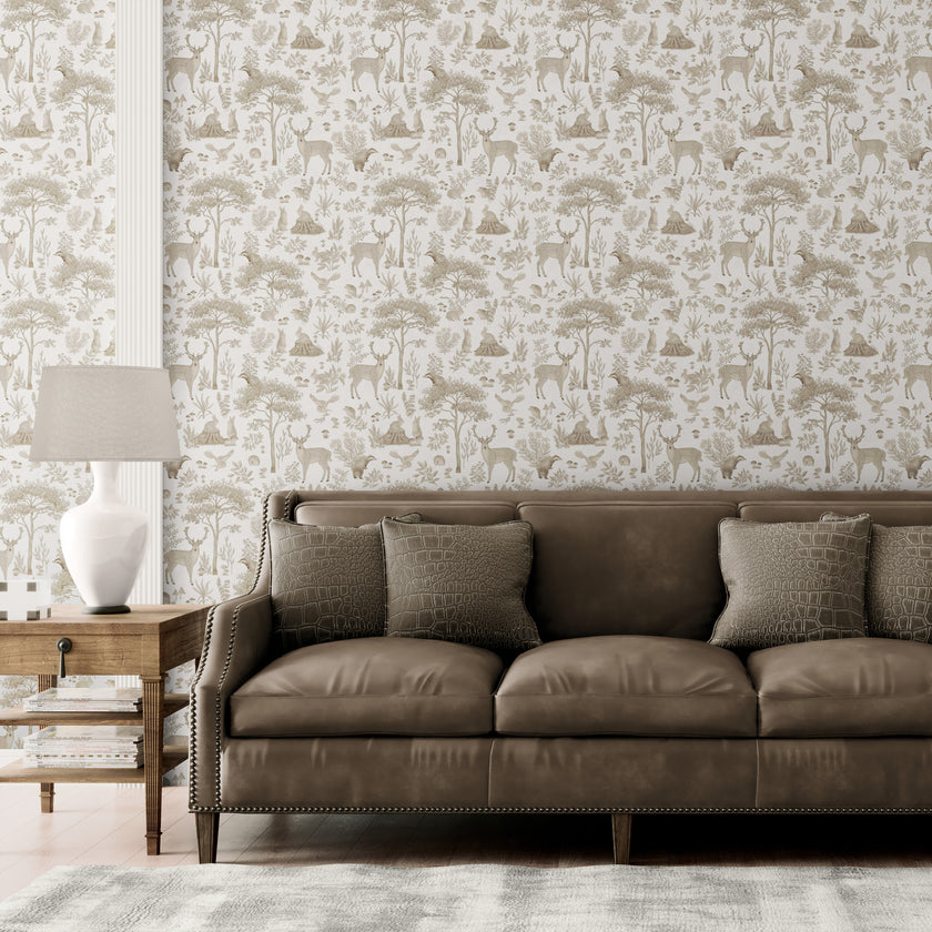 GDSE3270 Fantastic Forest Wallpaper Premium Peel and Stick Material 26in Wide x 9 ft. Vintage White Brown