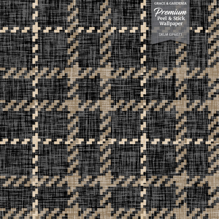 GP6071 Chunky Plaid Premium Peel and Stick Wallpaper Panel 6 Ft High x 26 Wide in Vintage Brown
