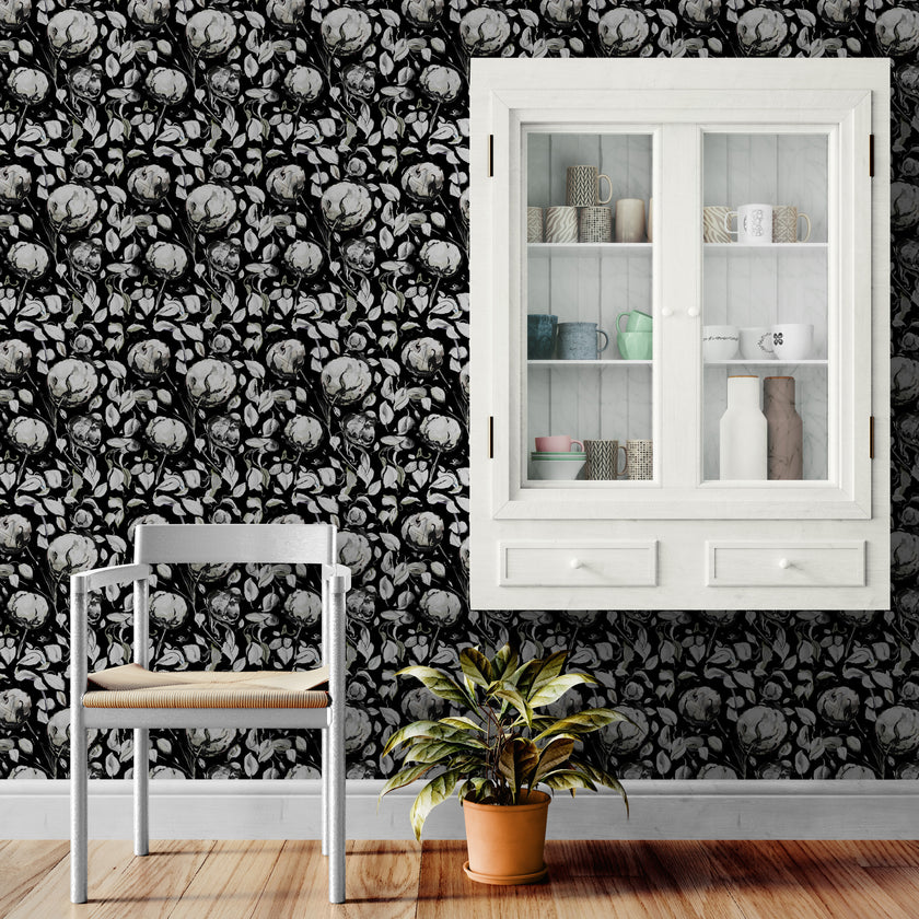 GDSL5010 Cotton Premium Peel and Stick Wallpaper Panel 26 inch Wide in Black White Gray Muted Green