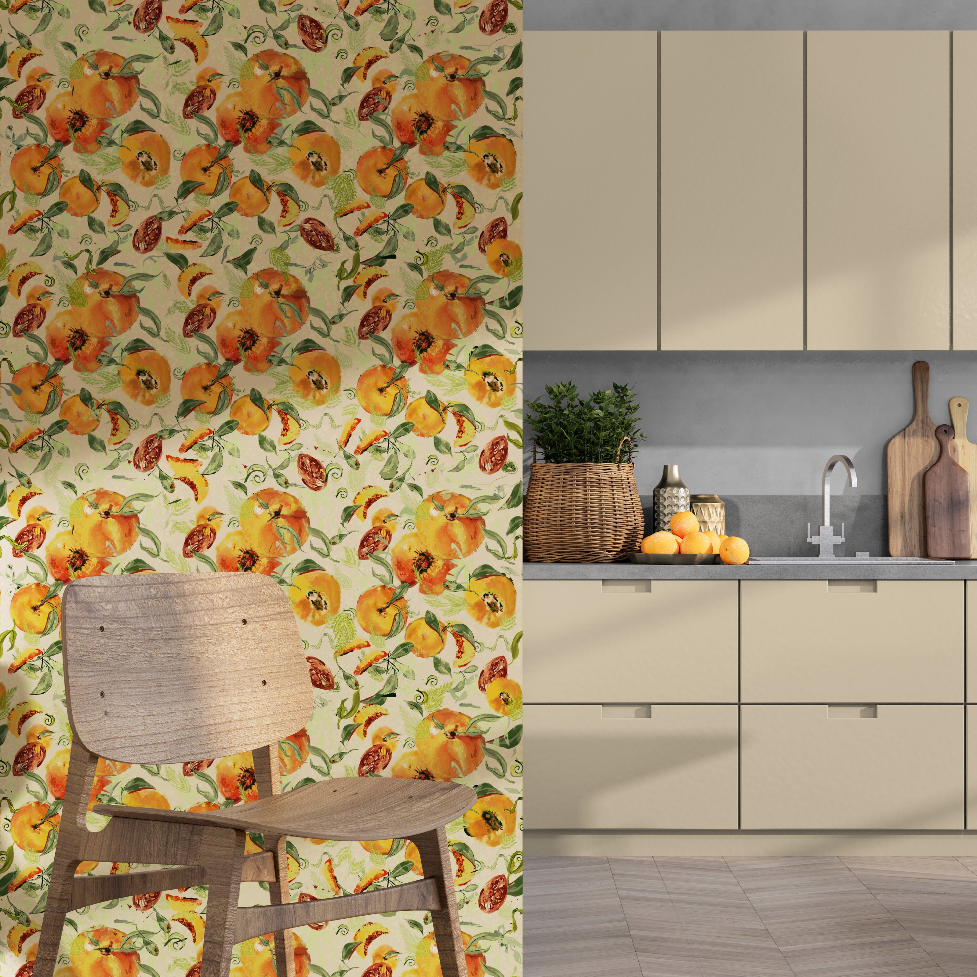 GDSL5030 Peaches Premium Peel and Stick Wallpaper Panel 26 inch Wide in Orange Green Tan