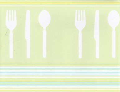 Norwall CU78225 Modern Cutlery Wallpaper Border, Green Teal White