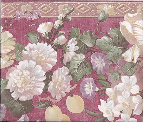 Wallpaper For Less 51306030 Molding Grapes Peaches Floral Wall Border, Red Gold