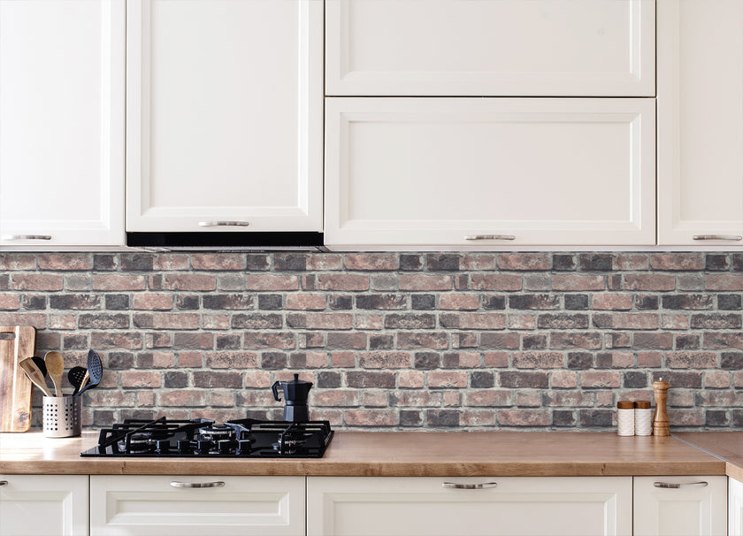 GW2001 Antique Brick Peel and Stick Wallpaper Roll size 19 inch Wide x 18ft. Long Red Gray