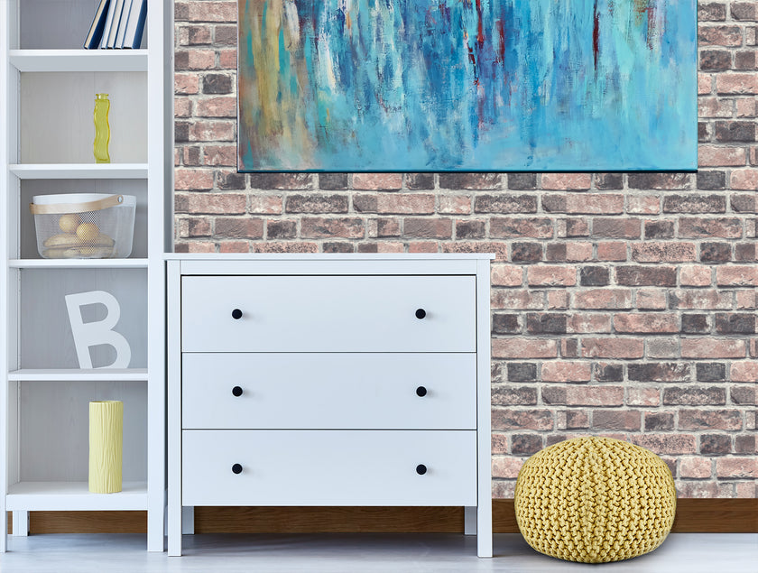 GW2001 Antique Brick Peel and Stick Wallpaper Roll size 19 inch Wide x 18ft. Long Red Gray