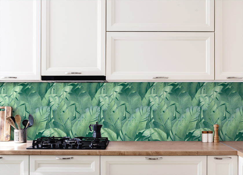 GW2007W Exotic Tropical Banana Leaf Peel and Stick Wallpaper Roll size 19 inch Wide x 18ft. Long Blue Green