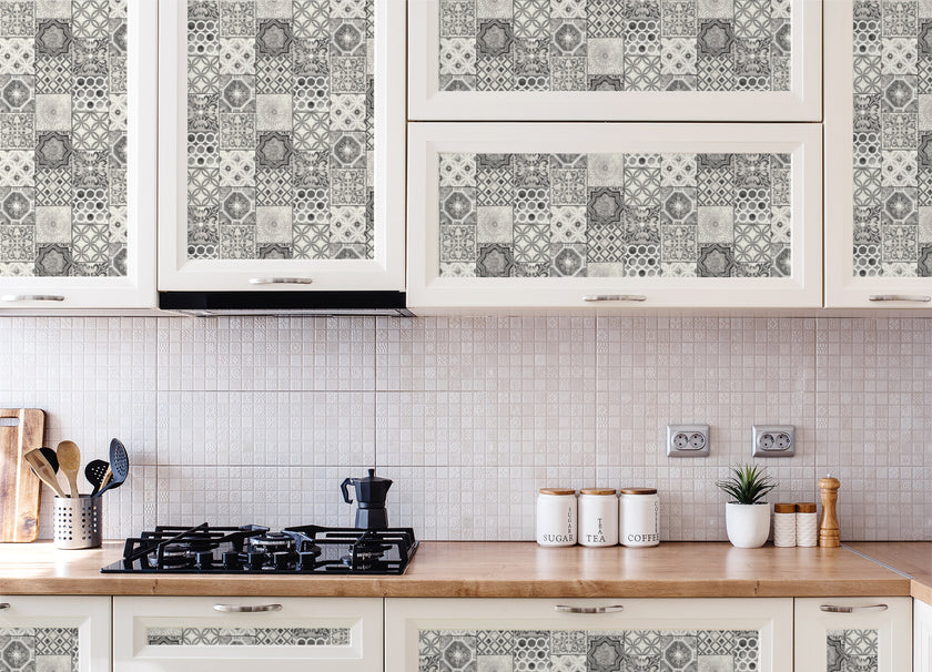 GW2010 Mosaic Tile Peel and Stick Wallpaper Roll size 19 inch Wide x 18ft. Long Black White