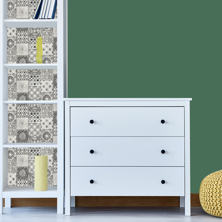 GW2010 Mosaic Tile Peel and Stick Wallpaper Roll size 19 inch Wide x 18ft. Long Black White