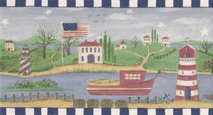 Imperial River Lighthouses US314310 Wallpaper Border, Blue, White