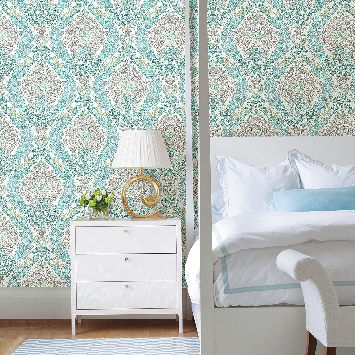 Mirabelle Fontaine Teal Damask Wallpaper