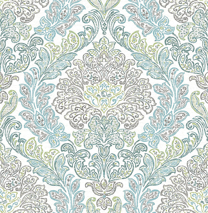 Mirabelle Fontaine Teal Damask Wallpaper