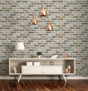 SV5450_2t  Bundle Free Wallpaper Smoother  + 2 Rolls Tan Gray and Light Brown Brick Wallpaper Peel & Stick Tan / Gray / Light Brown