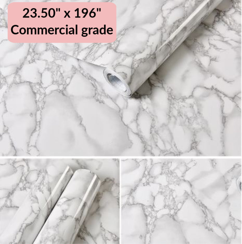 White Marble Commercial Grade Contact Paper Self Adhesive Removable 24