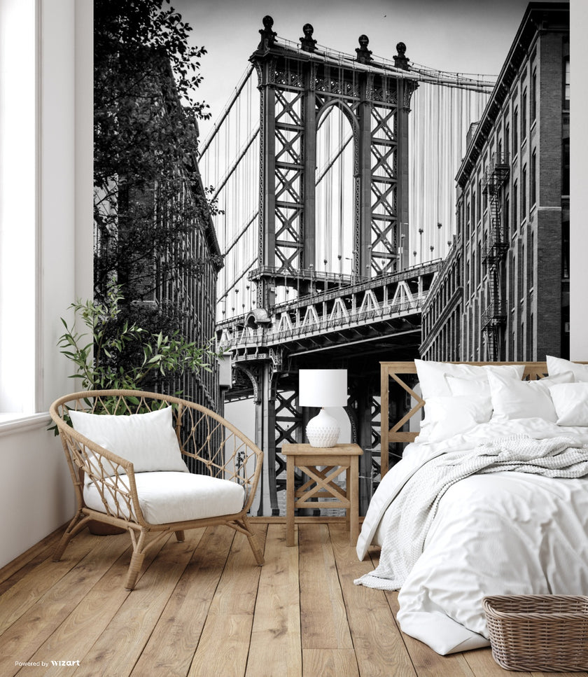 GM0040U Grace & Gardenia Manhattan Bridge Unpasted Premium Matte Paper Mural 8.67ft. wide x 10ft. height, Black/White/Gray