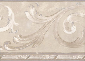 Wallpaper For Less MT2074B Swirl Wallpaper Border, Silver Beige