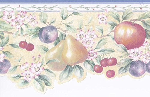 Rosedale PKB1276 Fruits Floral Wallpaper Border, Blue, White, Pink