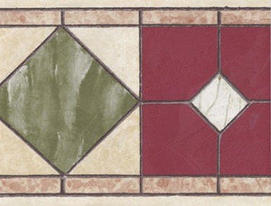 Norwall NB76946F Burgundy Tiles Wallpaper Border, Cream, Green, Red