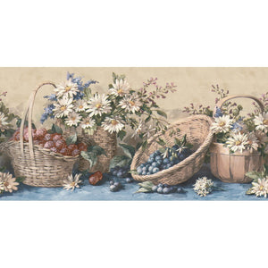 Waverly 5505611 Country Baskets and Sunflowers Wall Border, Blue