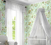 GP5032 Grace & Gardenia  Wildflowers and Butterflies Premium Textured Paper Peel and Stick Wallpaper Panel SAMPLE  Green / Blue / Pink