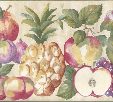 Wallpaper For Less KR75123B Pineapple Peach Apple Wallpaper Border, Cream