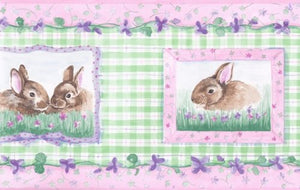 Wallpaper For Less SM513B Rabbits Floral Wallpaper Border, Green