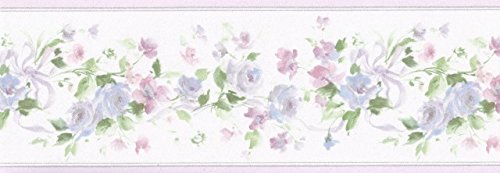 Norwall PP76582 Elegant Floral Wallpaper Border, purple, green, pink, white