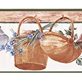 Village 597105 Wooden Baskets Wallpaper Border, Olive White