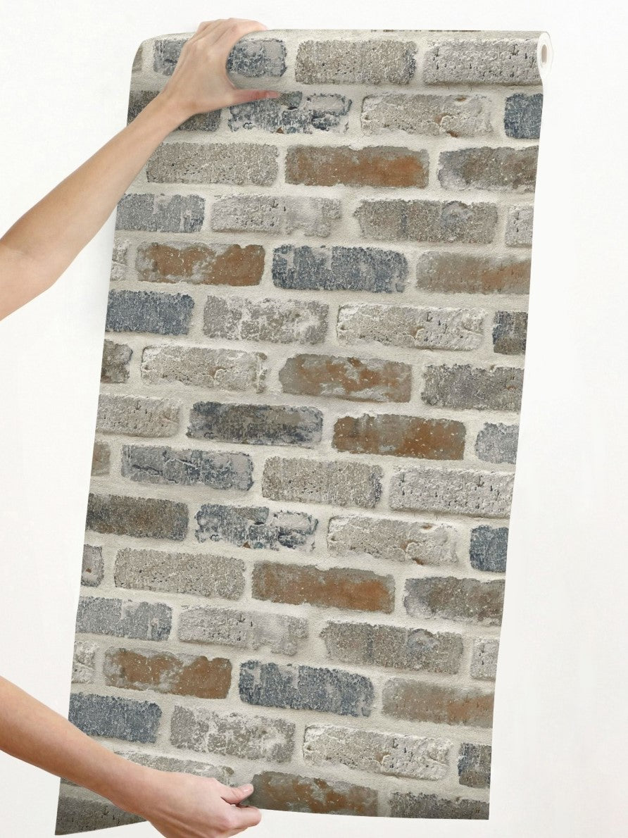 SV5450 Tan Brick Wallpaper Peel & Stick Tan / Gray / Light Brown