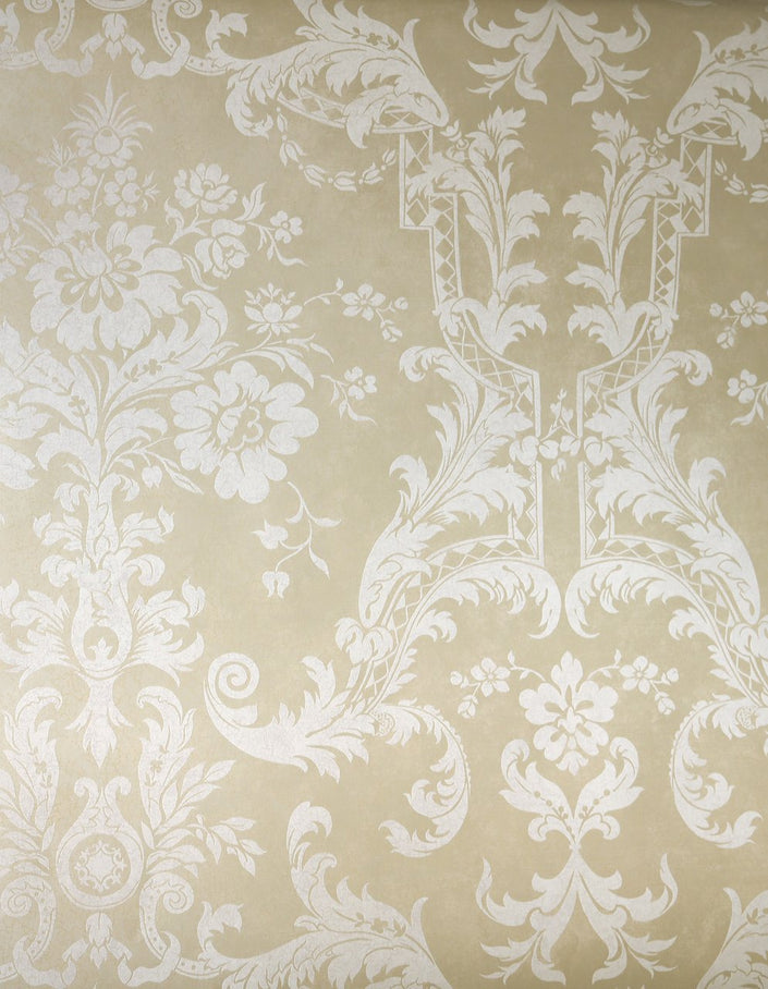 Interior Place RV9697 Framed Floral Damask Wallpaper, Montebello Cream and White