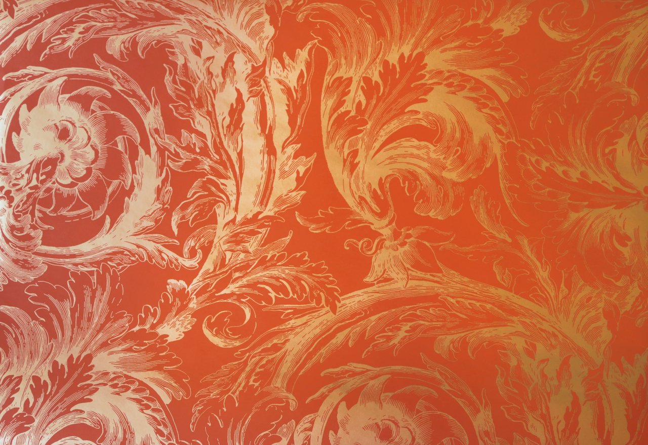 Interior Place RV9715 Acanthus Leaf Wallpaper, Valencia Red and Gold