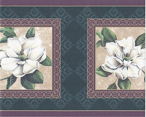 Warner Rose of Sharon Floral WLG2163 Wallpaper Border, Green, White