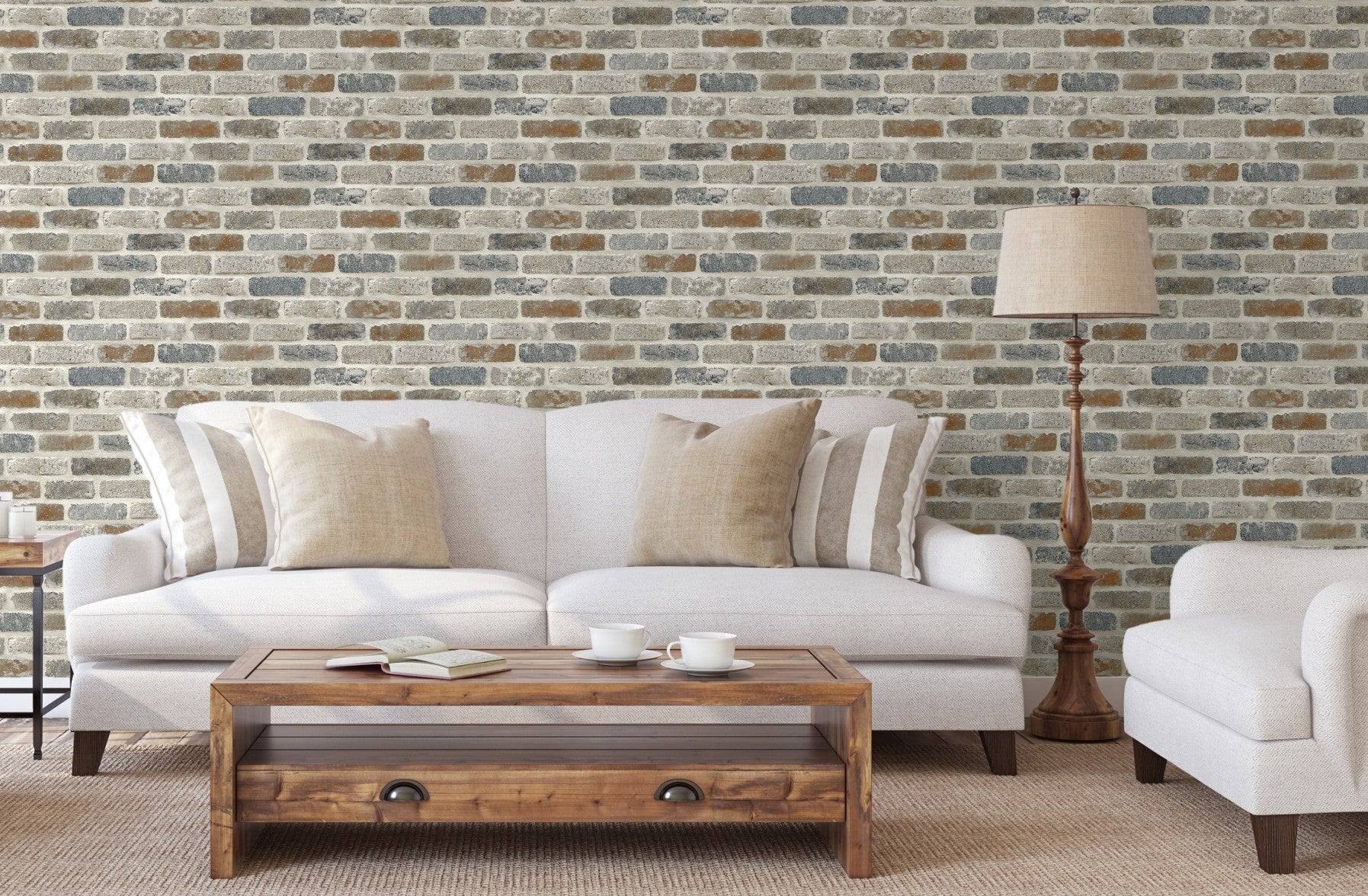 SV5450 Tan Brick Wallpaper Peel & Stick Tan / Gray / Light Brown