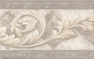 Wallpaper For Less AR75356L Molding Swirls Wallpaper Border, Silver Cream