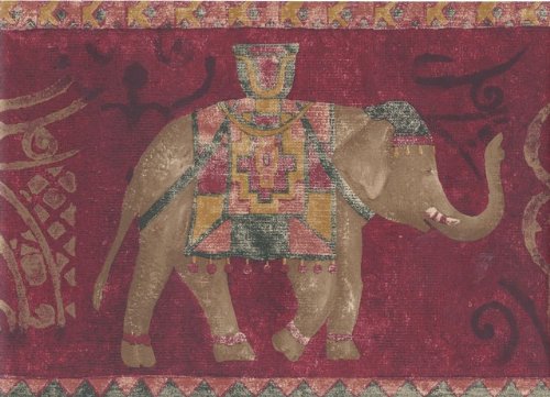 Wallpaper For Less AR75375A Traditional Elephant Wallpaper Border, Gold Red