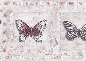 Wallpaper For Less AW77382 Stone Animal Print Butterflies Wallpaper Border, Red