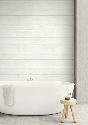 GW1002 White Shiplap Peel & Stick Wallpaper Roll 19 in. x 18 ft. Off White