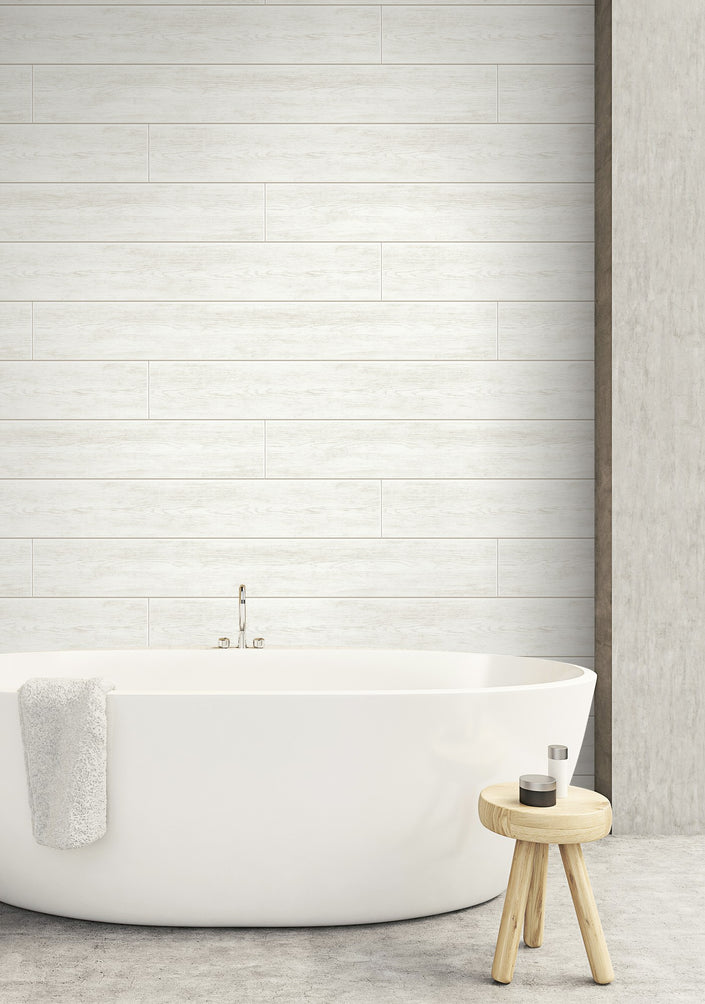 GW1002 White Shiplap Peel & Stick Wallpaper Roll 19 in. x 18 ft. Off White