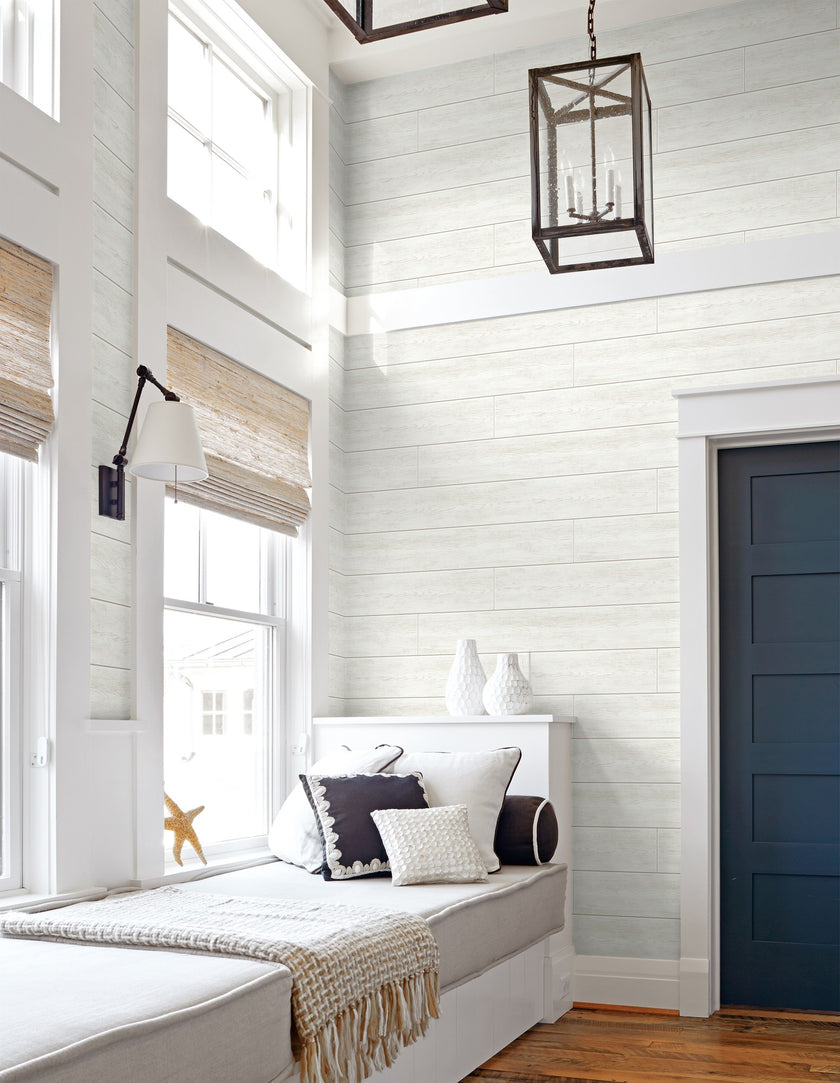 GW1002 White Shiplap Peel & Stick Wallpaper Roll 19 in. x 18 ft. Off White