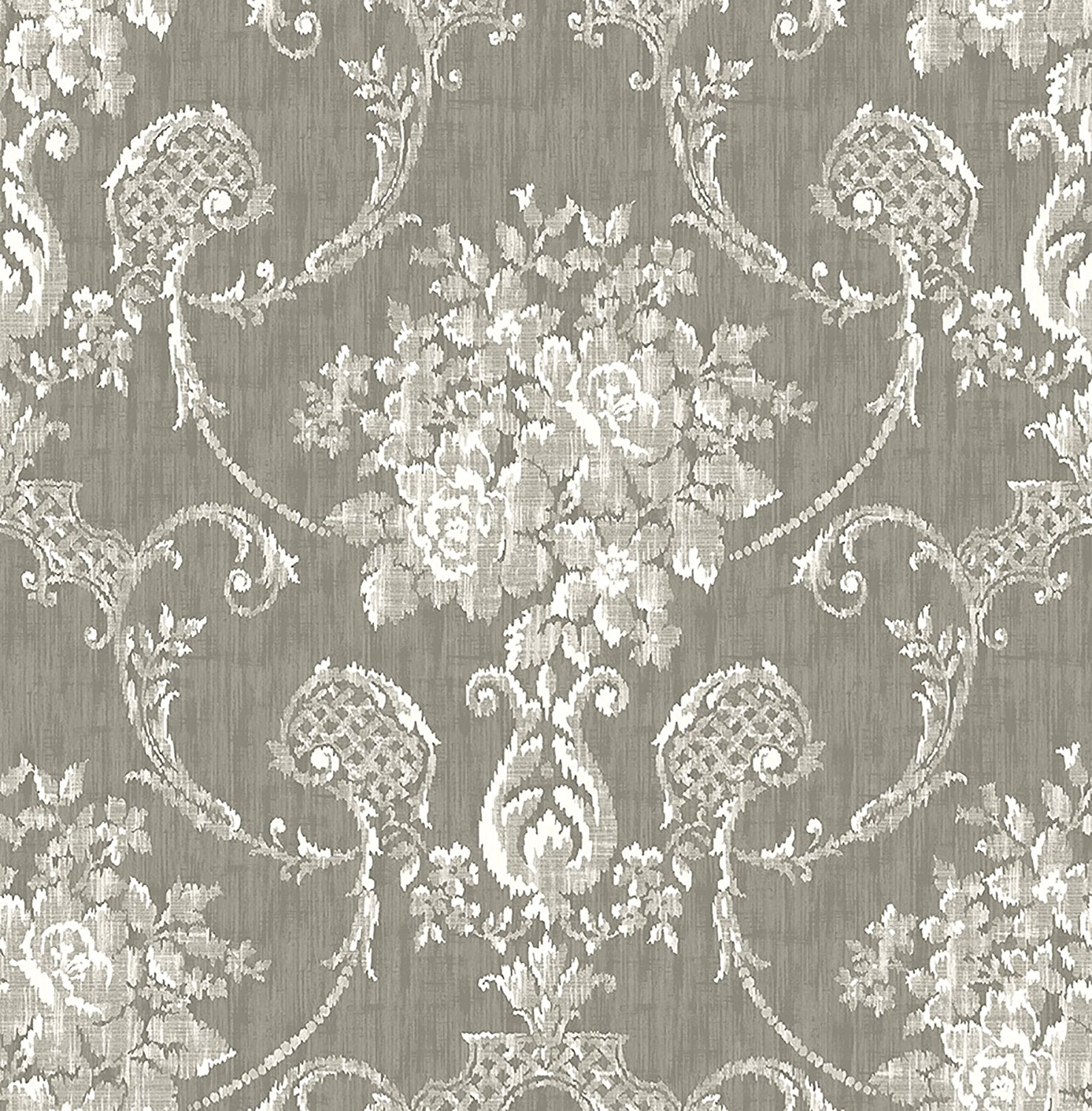 Mirabelle Winsome Grey Floral Damask Wallpaper