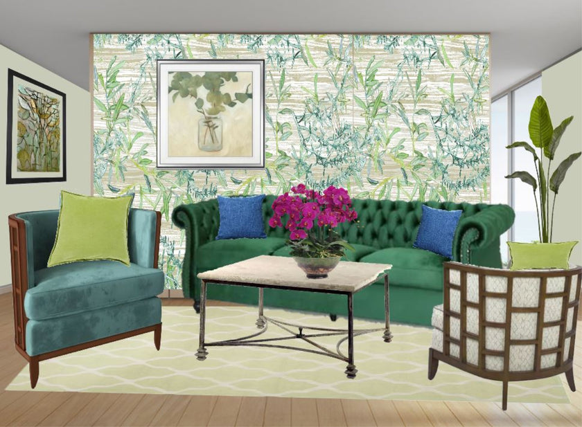 Grace & Gardenia GY2001D Bamboo Garden Peel & Stick wallpaper Green Tan Aqua