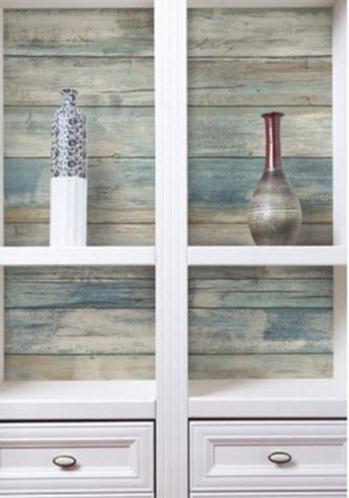 RoomMates RMK9052WP Distressed Wood Blue Peel and Stick Wallpaper Blue