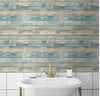 RoomMates RMK9052WP Distressed Wood Blue Peel and Stick Wallpaper Blue