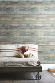 RoomMates RMK9052WP Distressed Wood Blue Peel and Stick Wallpaper Blue