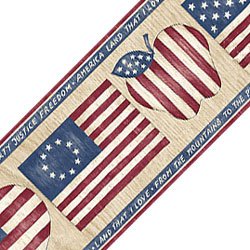Wallpaper For Less CAB3229 American Flag Wallpaper Border, Brown