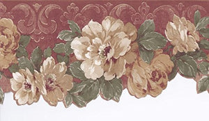 Wallpaper For Less CN76739DC Wild Roses Wallpaper Border, Bordo Cream